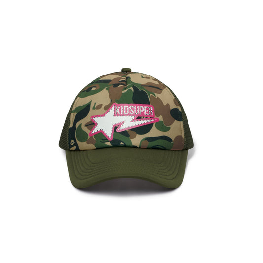 BAPE X KIDSUPER BAPE STA LOGO RHINESTONE TRUCKER CAP [GREEN]